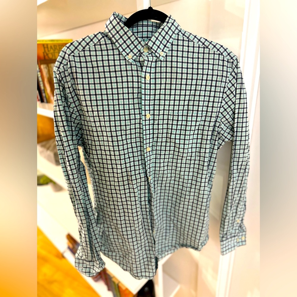 Merona blue/black/white plaid button-down
